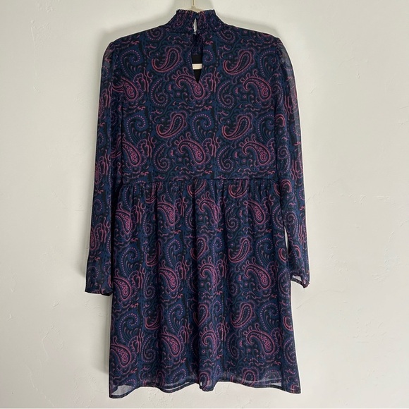 ModCloth Pink Navy Black and Gold Paisley Mini Dress Long Sleeves Size Small - Picture 2 of 13